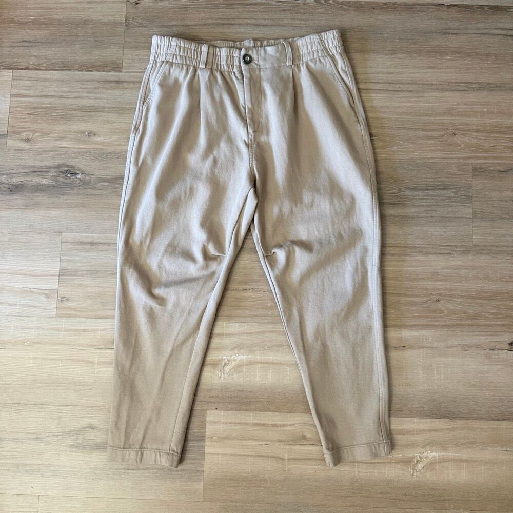 YoungLA 620 Cafe Trousers Beige Tan Pleated Hybrid Jogger Sz 34L Stealth Wealth